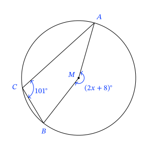 Leçon : Déterminer la mesure d'un angle inscrit dans un cercle | Nagwa
